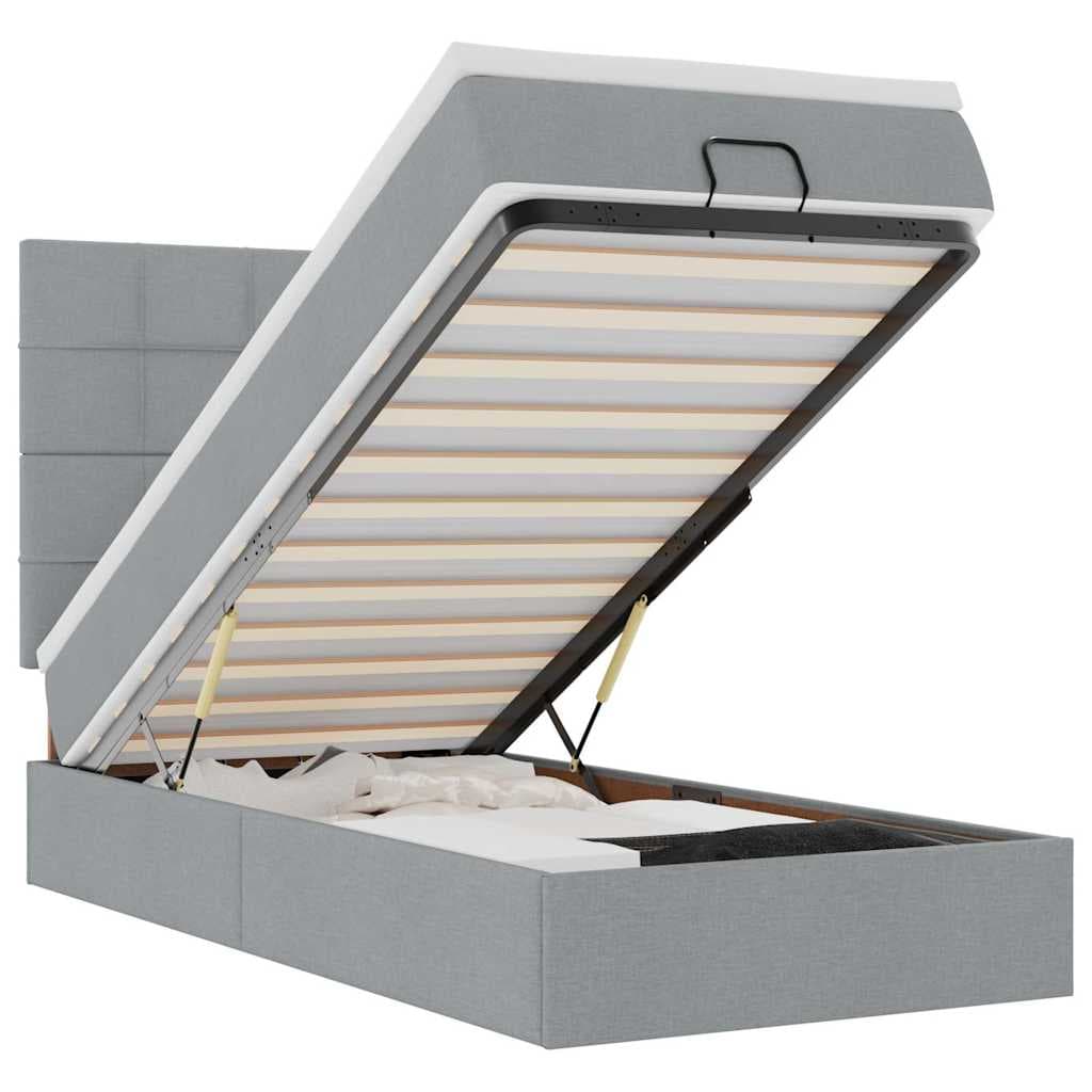 vidaXL Estrutura Cama Otomana Colchão 100x200 cm Tecido Cinzento Claro - 1237322276
