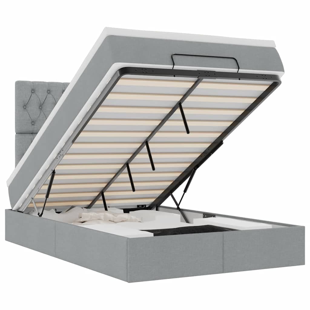 vidaXL Estrutura de Cama Otomana com Colchão Cinza Claro Tecido - 1386054972