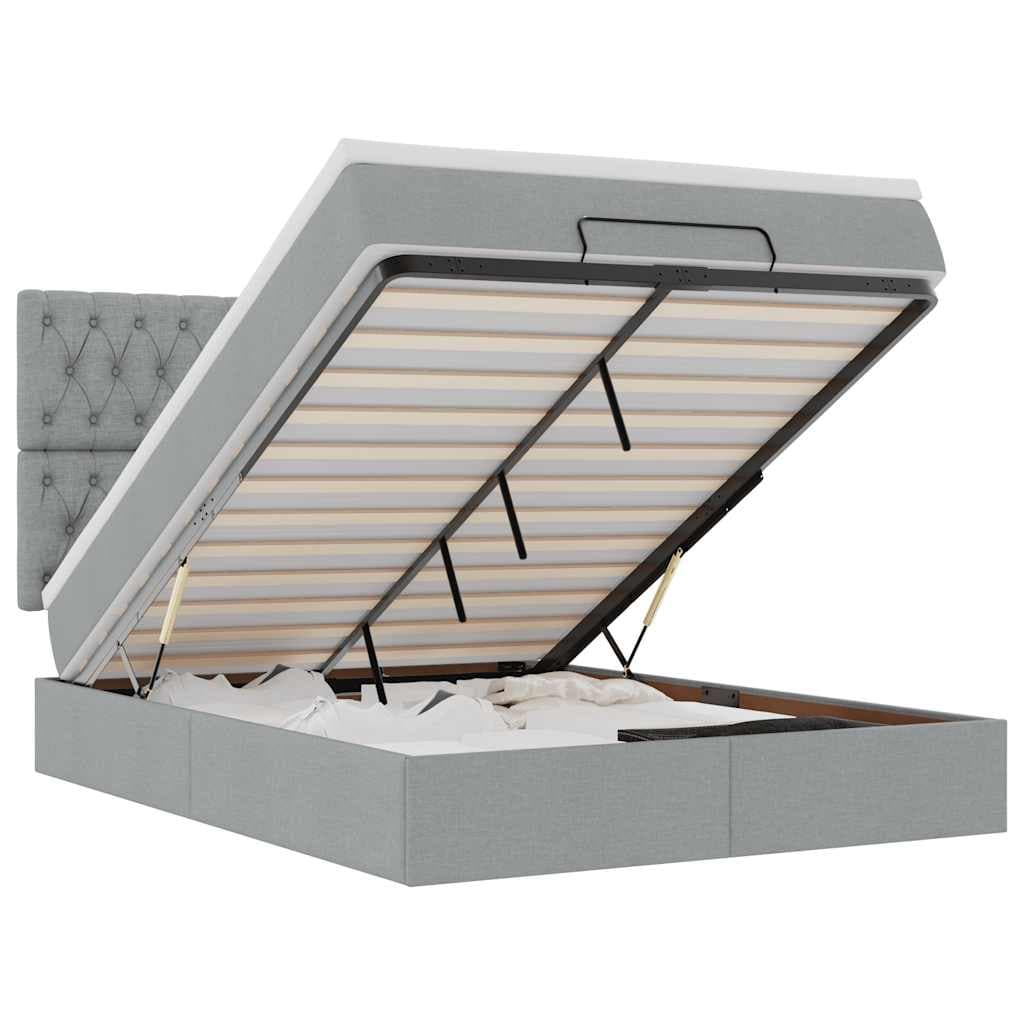 vidaXL Estrutura de Cama Otomana com Colchão 140x190 cm Cinzento Claro - 1290498148