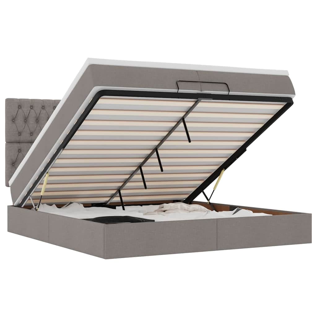 vidaXL Estrutura Cama Otomana com Colchões Tecido Cinzento 200x200cm - 3592726822