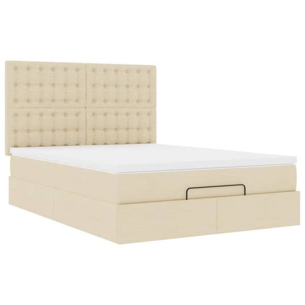 vidaXL Estrutura de Cama Otomana com Colchão Tecido Creme 140x200cm - 1027862236