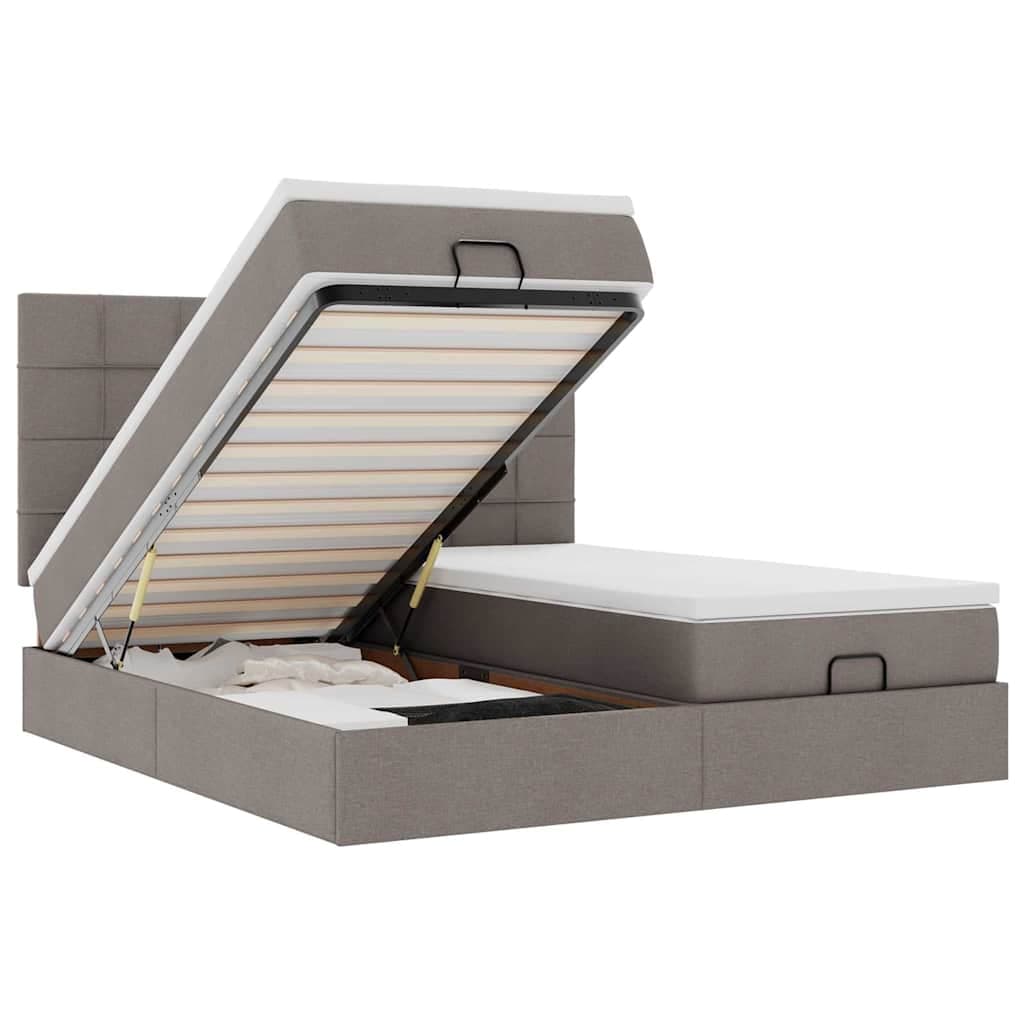 vidaXL Estrutura de Cama Otomana com Colchões Tecido Cinzento - 3322544292