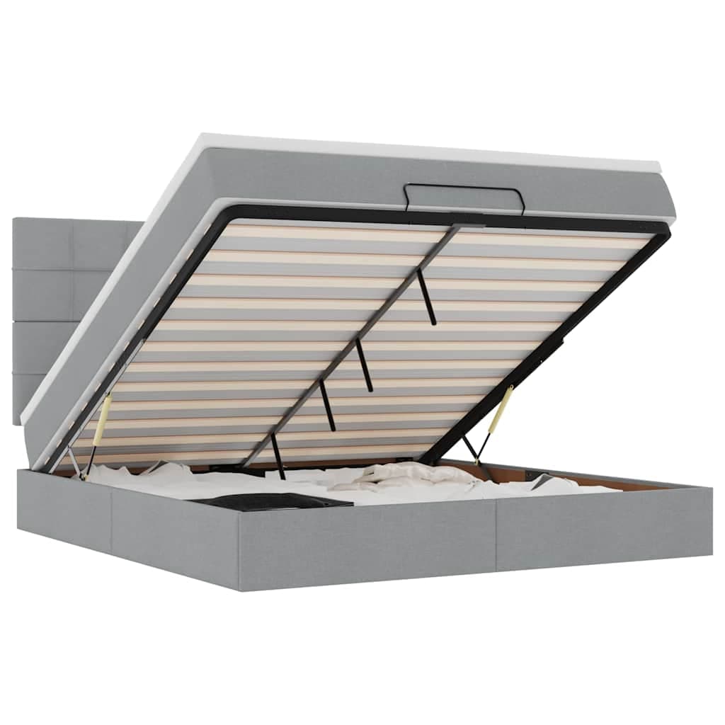 vidaXL Estrutura de Cama Otomana com Colchão 180x200 cm Cinzento Claro - 1386937416