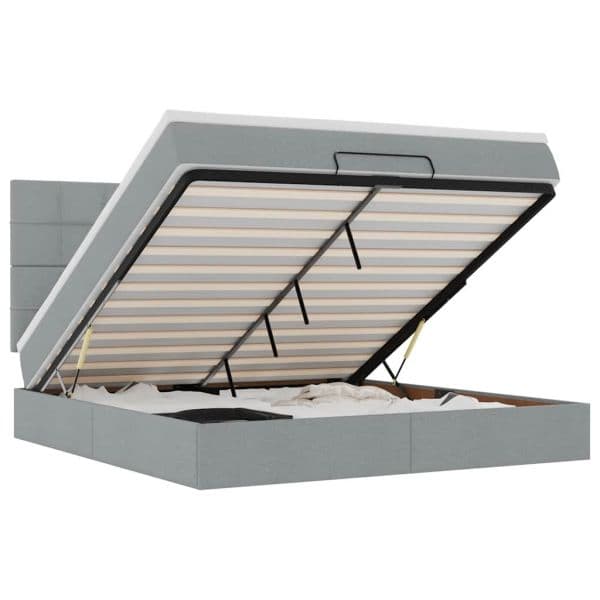 vidaXL Estrutura de Cama Otomana com Colchão 180x200 cm Cinzento Claro - 1386937416