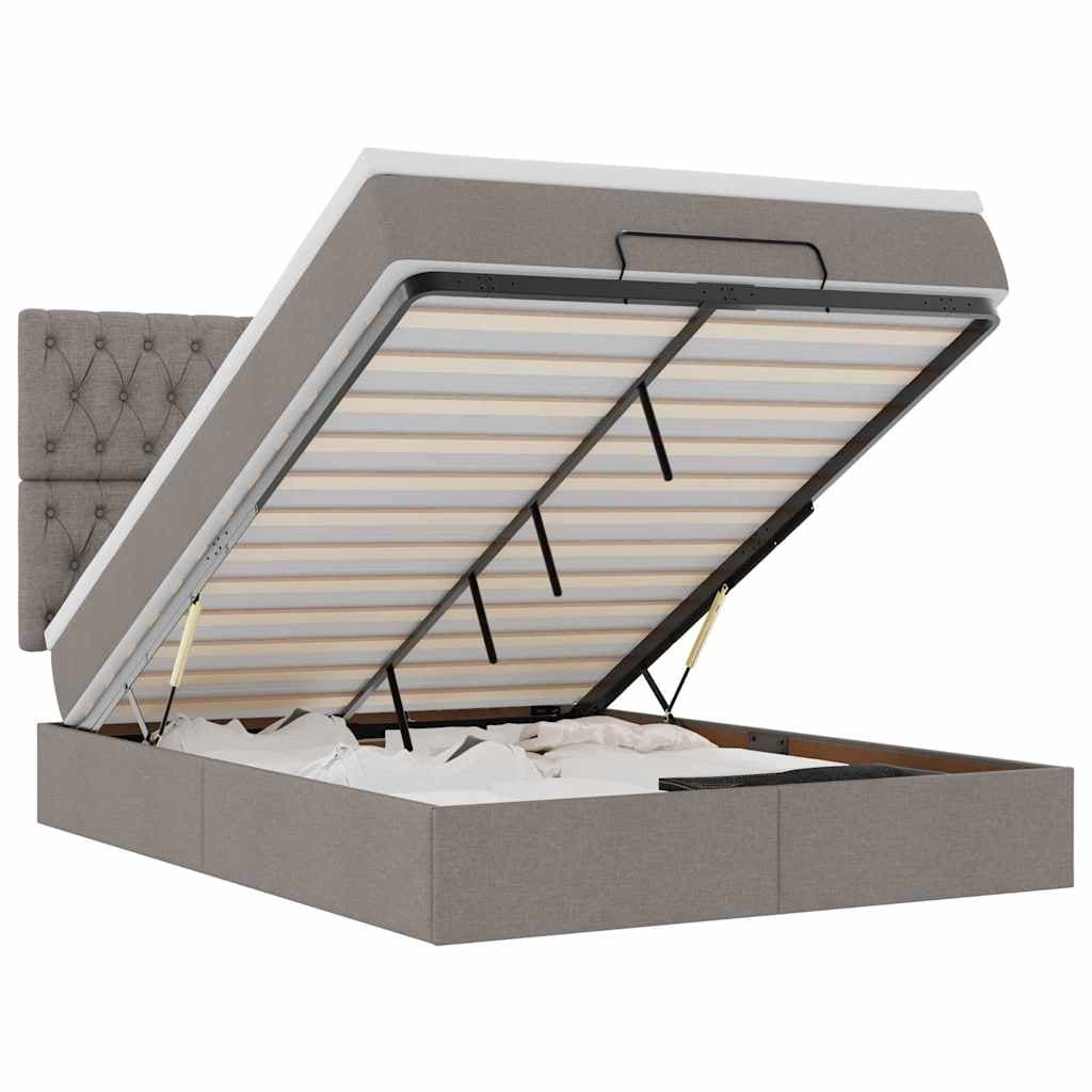 vidaXL Estrutura de Cama Otomana com Colchão Tecido Cinzento 140x190cm - 3056853402
