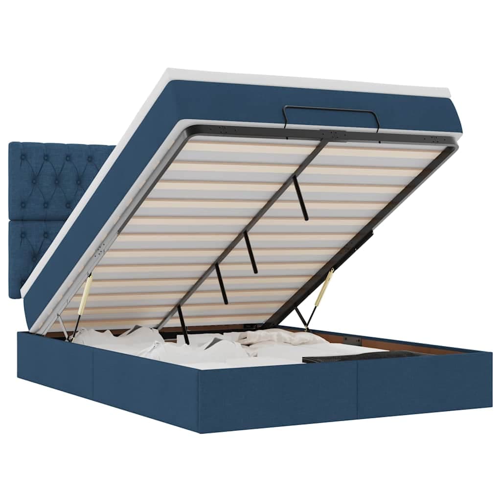 vidaXL Estrutura de cama otomana com colchão 140x190cm tecido azul