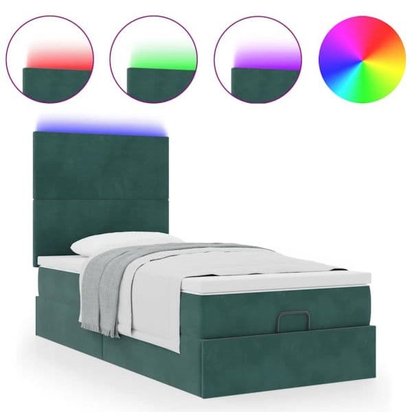 vidaXL Estrutura Cama Otomana Colchões 90x190cm Veludo Verde Escuro - 78776152