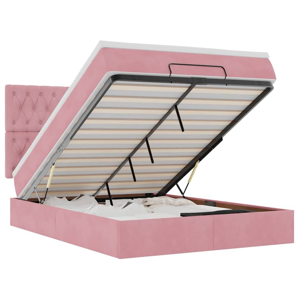 vidaXL Estrutura de cama otomana com colchões 140x190 cm veludo rosa