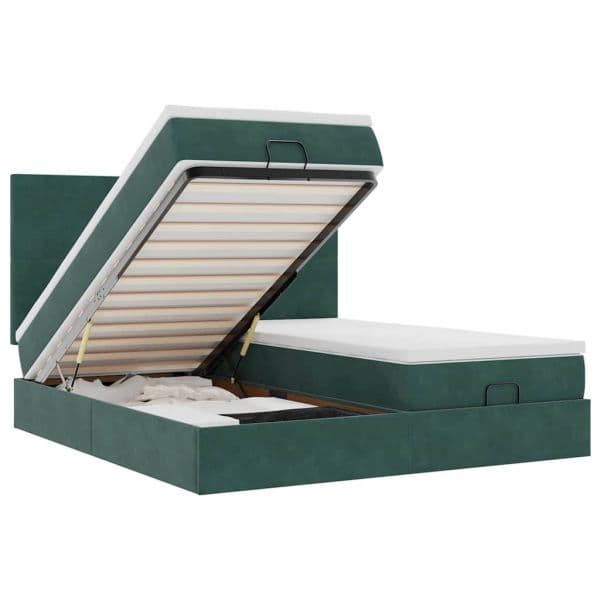 vidaXL Estrutura de Cama Otomana com Colchão Verde Escuro Veludo - 2489939468