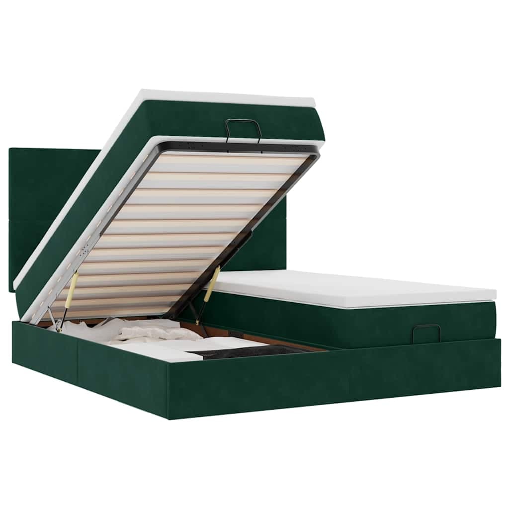 vidaXL Estrutura de Cama Otomana com Colchão Verde Escuro Veludo - 2489939468