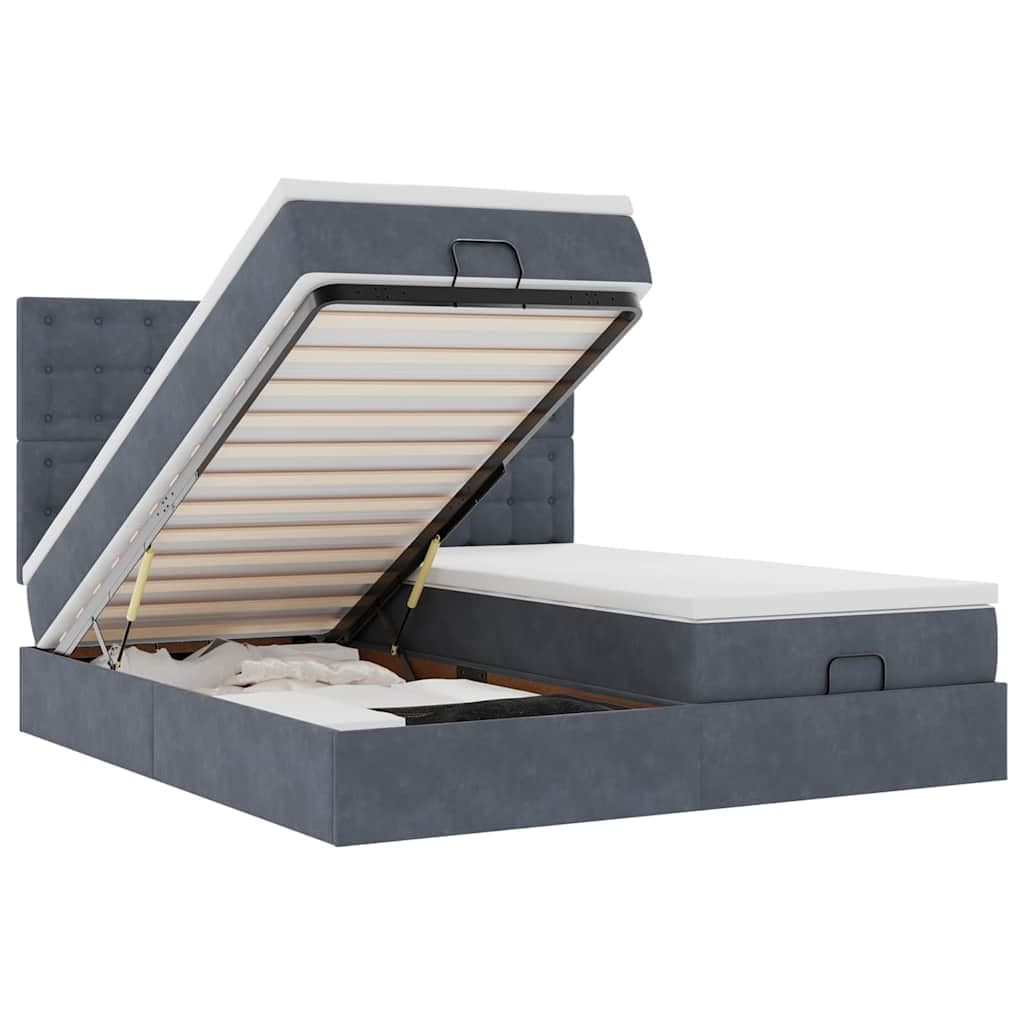 moldura de cama otomana vidaXL com colchão cinza escuro veludo