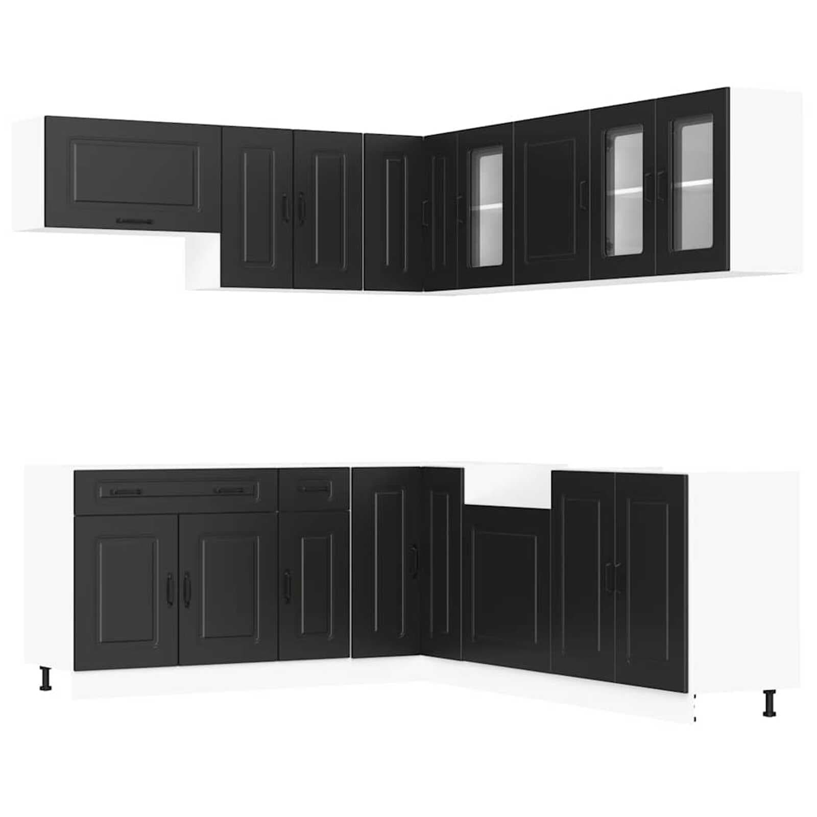 vidaXL 11 Peças Armário de Cozinha Conjunto Kalmar Preto - 2671063345
