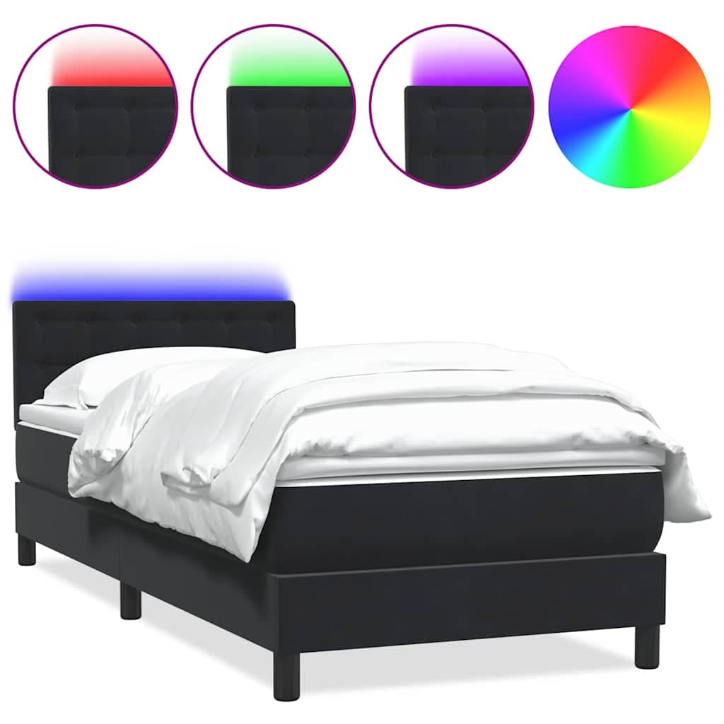 vidaXL Cama Box Spring com Colchão 90x210 cm Veludo Preto - 1802525939