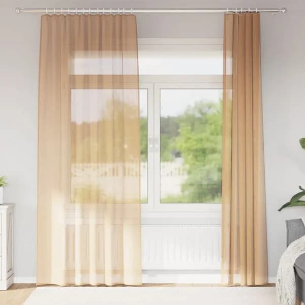 vidaXL Cortinas de Voile com Laços 2 Peças Areia 140x225 cm - 4211639633