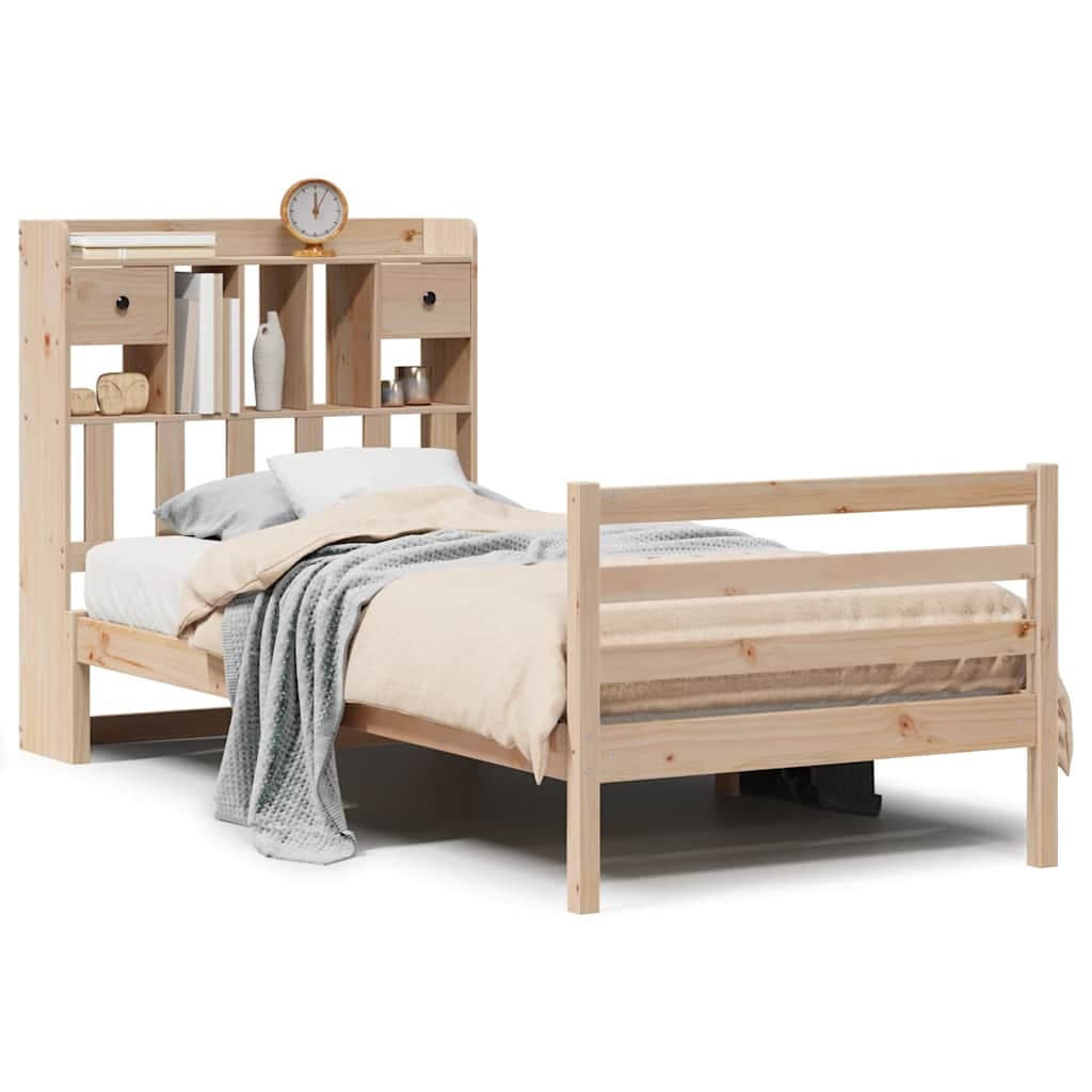 vidaXL Cama com estante sem colchão 75x190 cm pinho maciço