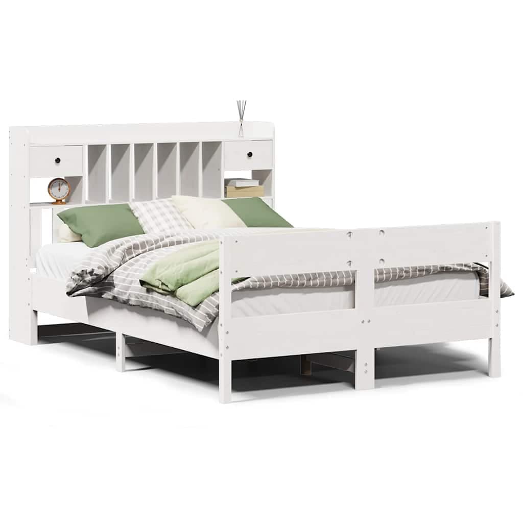 vidaXL Cama com Estante sem Colchão 140x200 cm Pinho Maciço Branco - 299167643