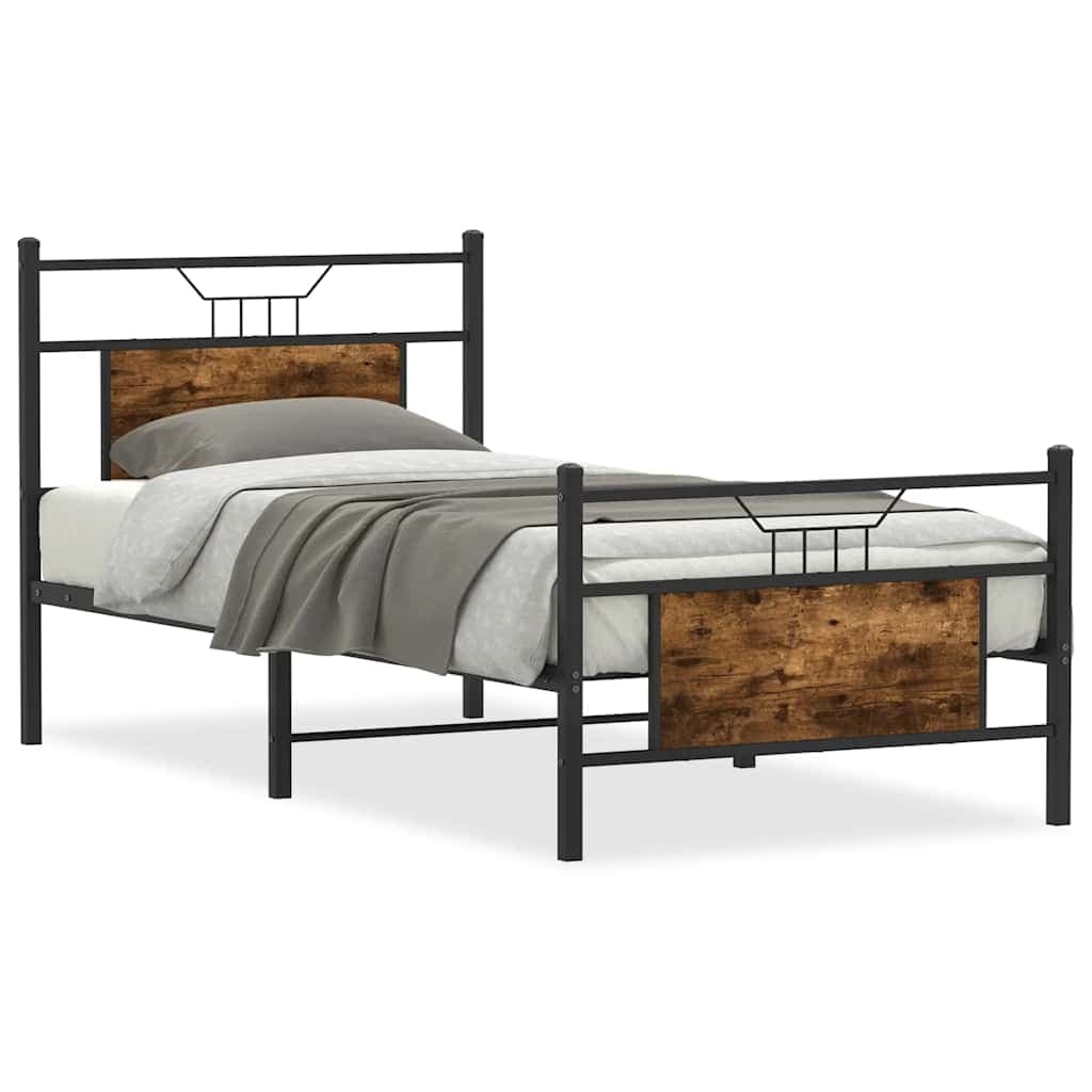 vidaXL Estrutura Cama sem Colchão Derivados de Madeira Carvalho Fumado - 2009658939