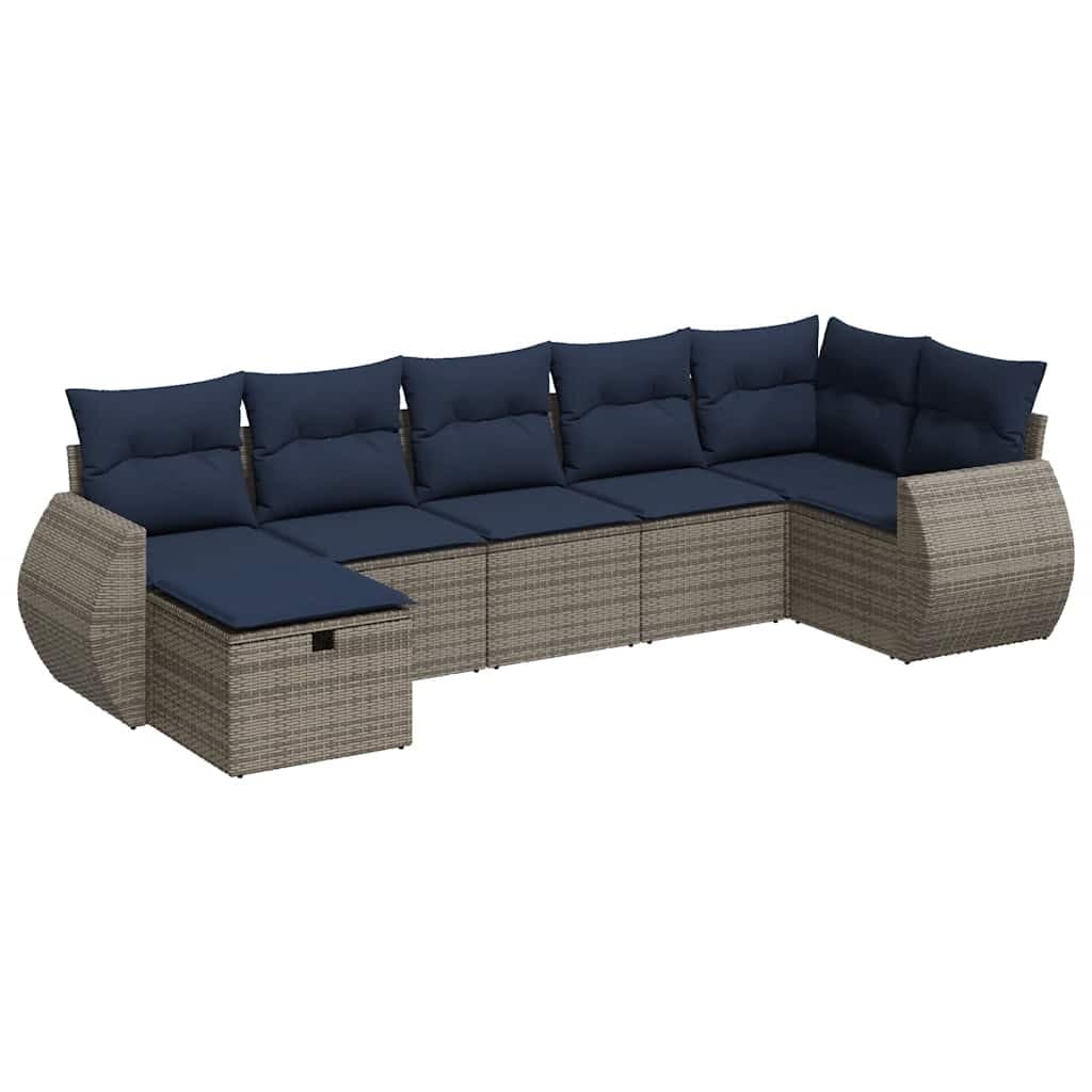 vidaXL 7 Peças Conjunto Sofás para Jardim com Almofadões Vime Pe Cinzento - 33861239