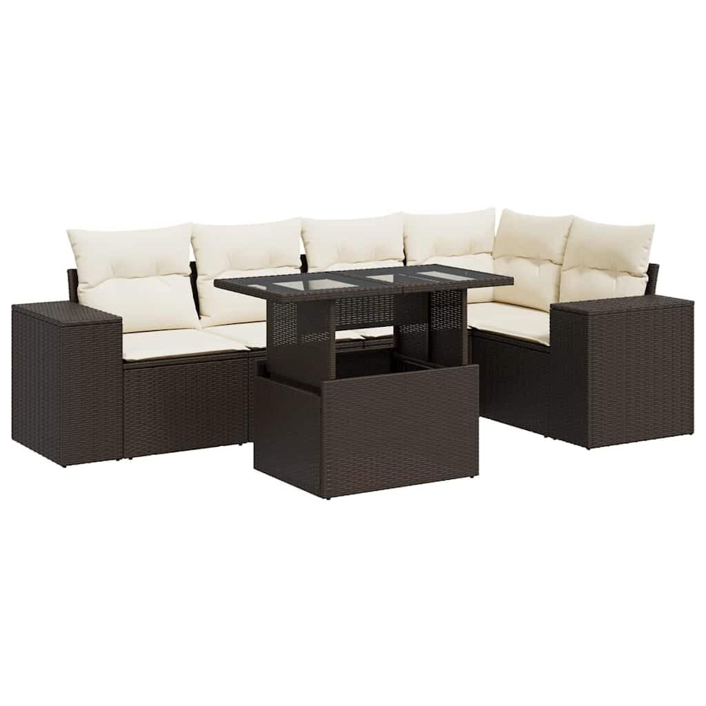 vidaXL 6 pcs conjunto de sofás jardim c/ almofadões vime PE castanho