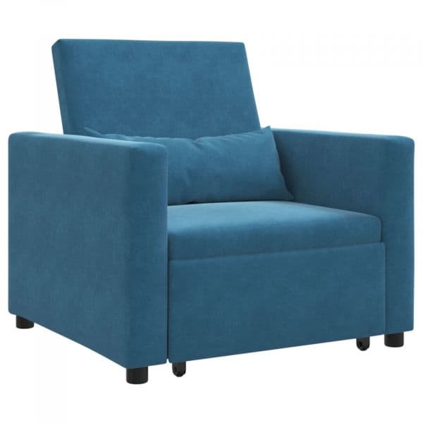 vidaXL Poltrona Sofá-cama Individual Convertible Azul Veludo 3 em 1 - 1059955174