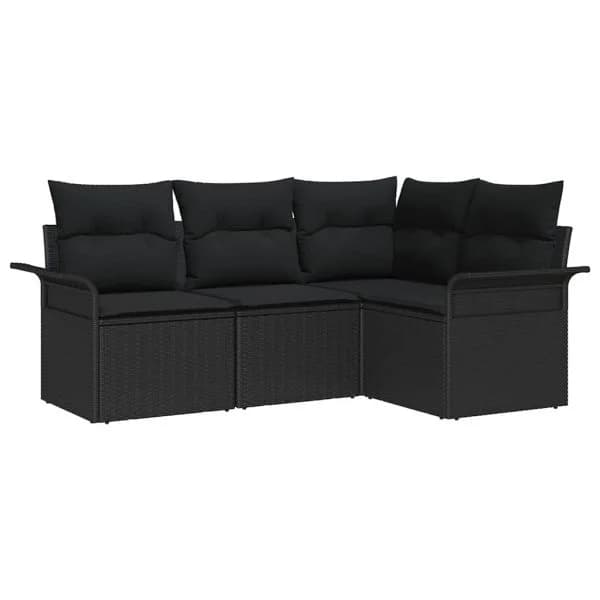 vidaXL Conjunto de Sofá de Jardim com Almofada 4 Peças Preto Vime Pe - 3901659169