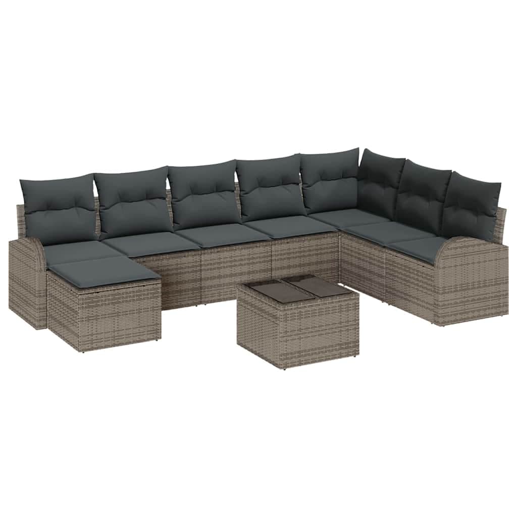 vidaXL Conjunto de Sofá de Jardim 9 Peças Cinzeto Rattan Sintético - 727476285