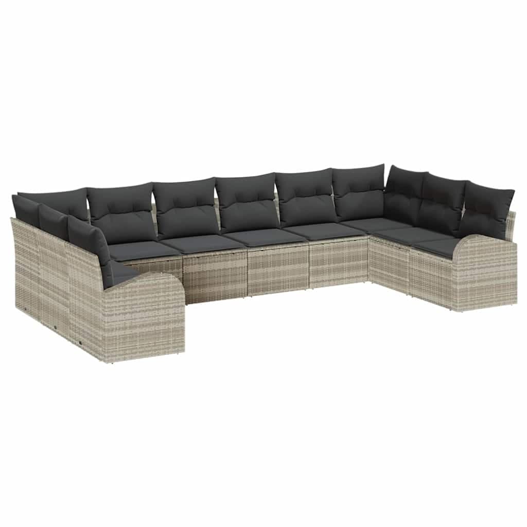 vidaXL Conjunto de Sofás com Almofada 10 Peças Cinzento-claro Polirattan - 3668232936