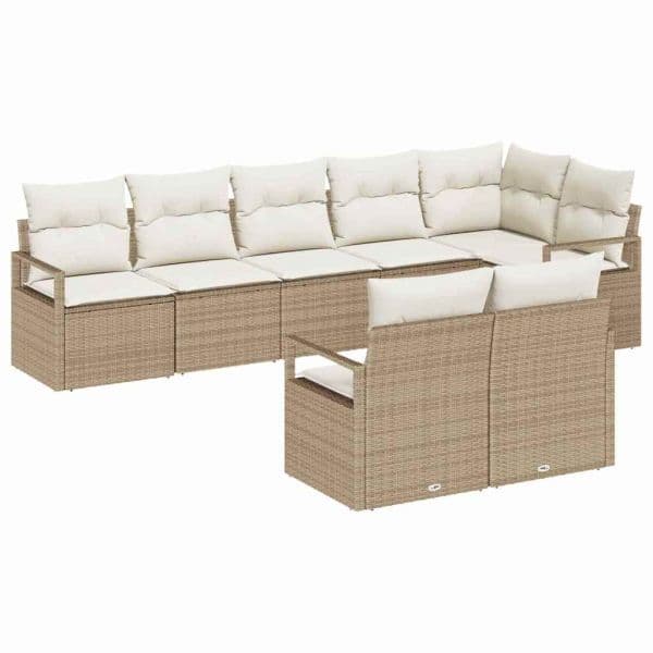 vidaXL Conjunto de Sofás 8 Peças Bege Vime Pe - 1580979873