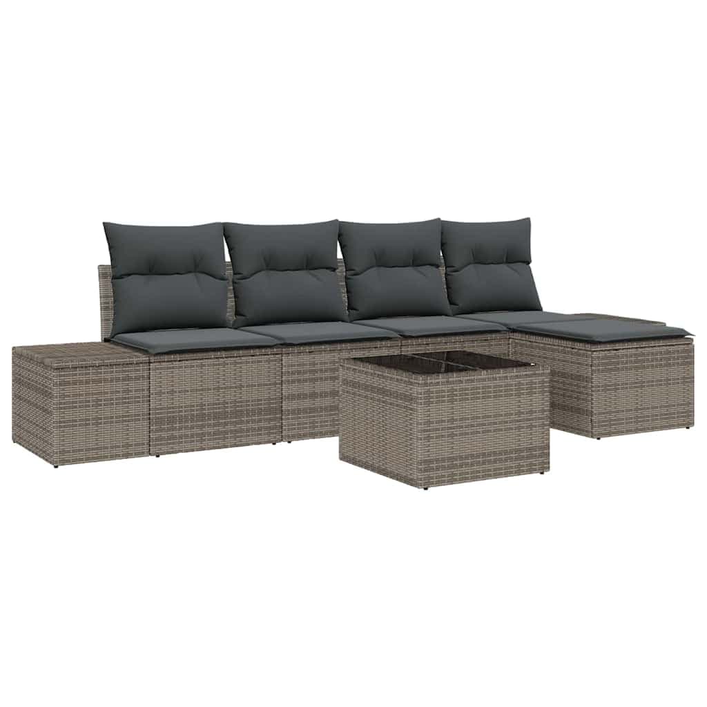 vidaXL Conjunto de Sofá de Jardim com Almofada 6 Peças Cinzeto Vime Pe - 4132348011