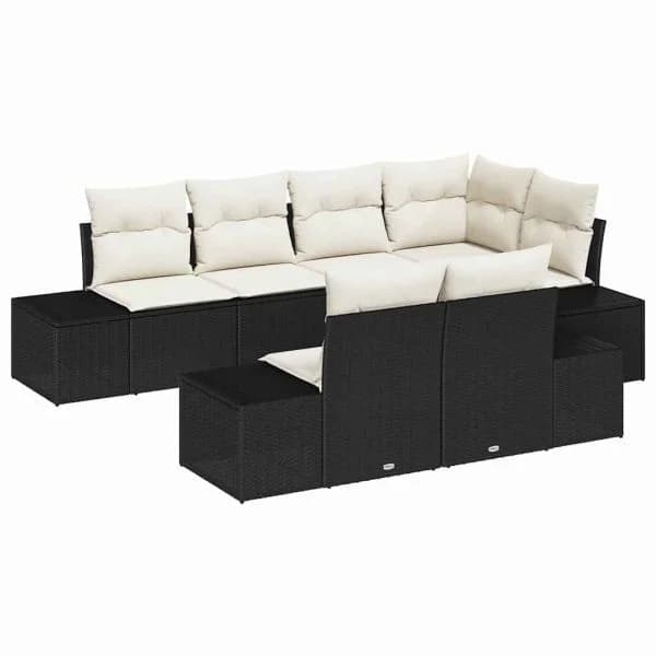 vidaXL Conjunto de Sofá de Jardim 7 Peças Preto e Creme Vime Pe - 4060239015