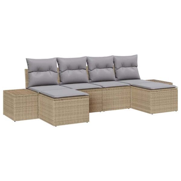 vidaXL Conjunto de Sofá de Jardim com Almofada 6 Peças Bege Vime Pe - 4079453885