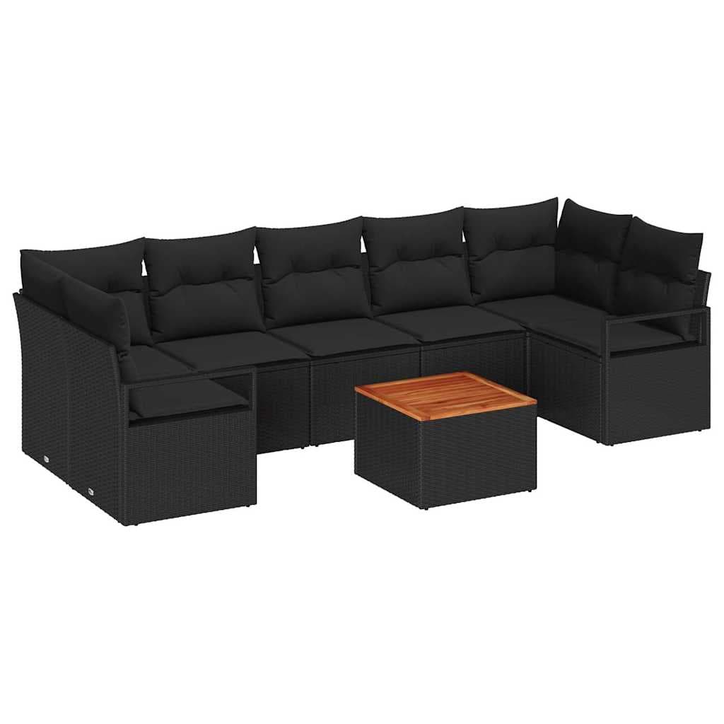 vidaXL Conjunto de Sofá de Jardim com Almofada 8 Peças Preto Vime Pe - 4043658273