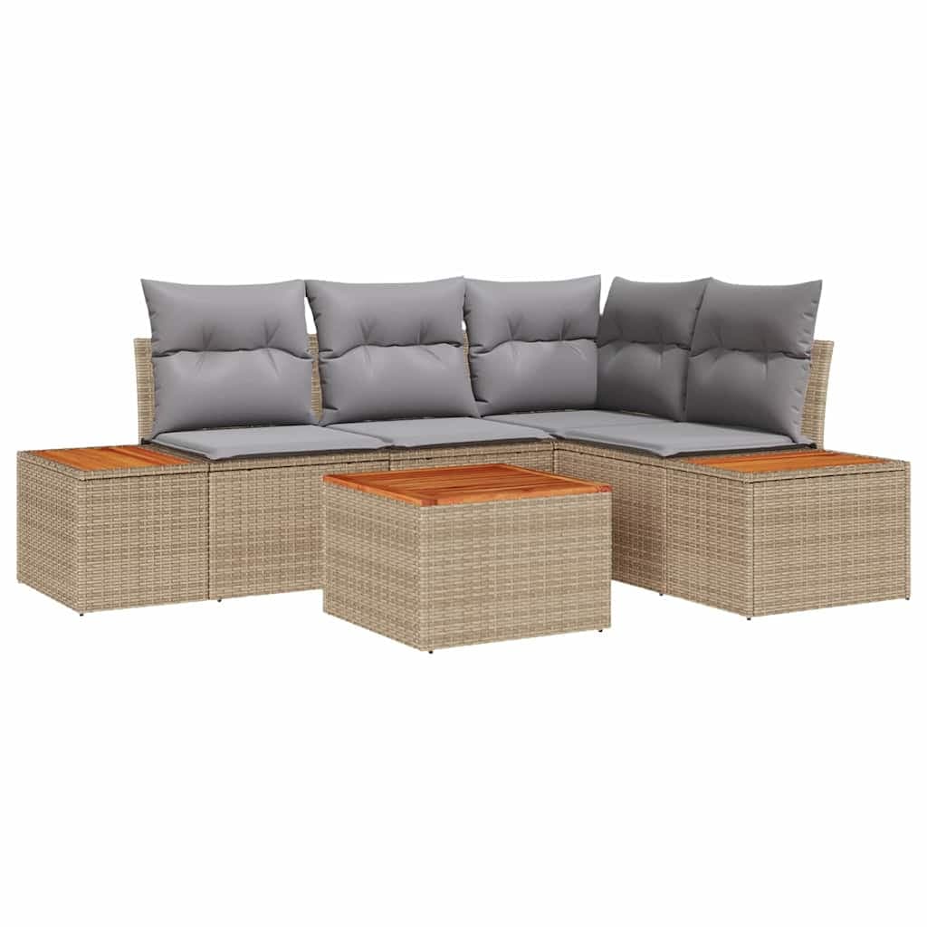 vidaXL Conjunto de Sofá de Jardim 5 Peças Bege Rattan Sintético - 1511641221