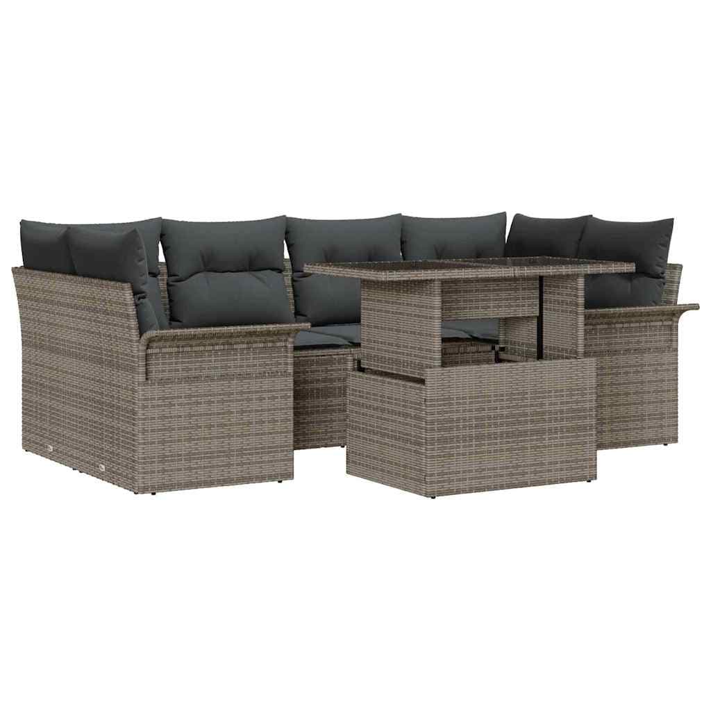 vidaXL Conjunto de Sofá de Jardim 7 pcs Cinzeto Rattan Sintético