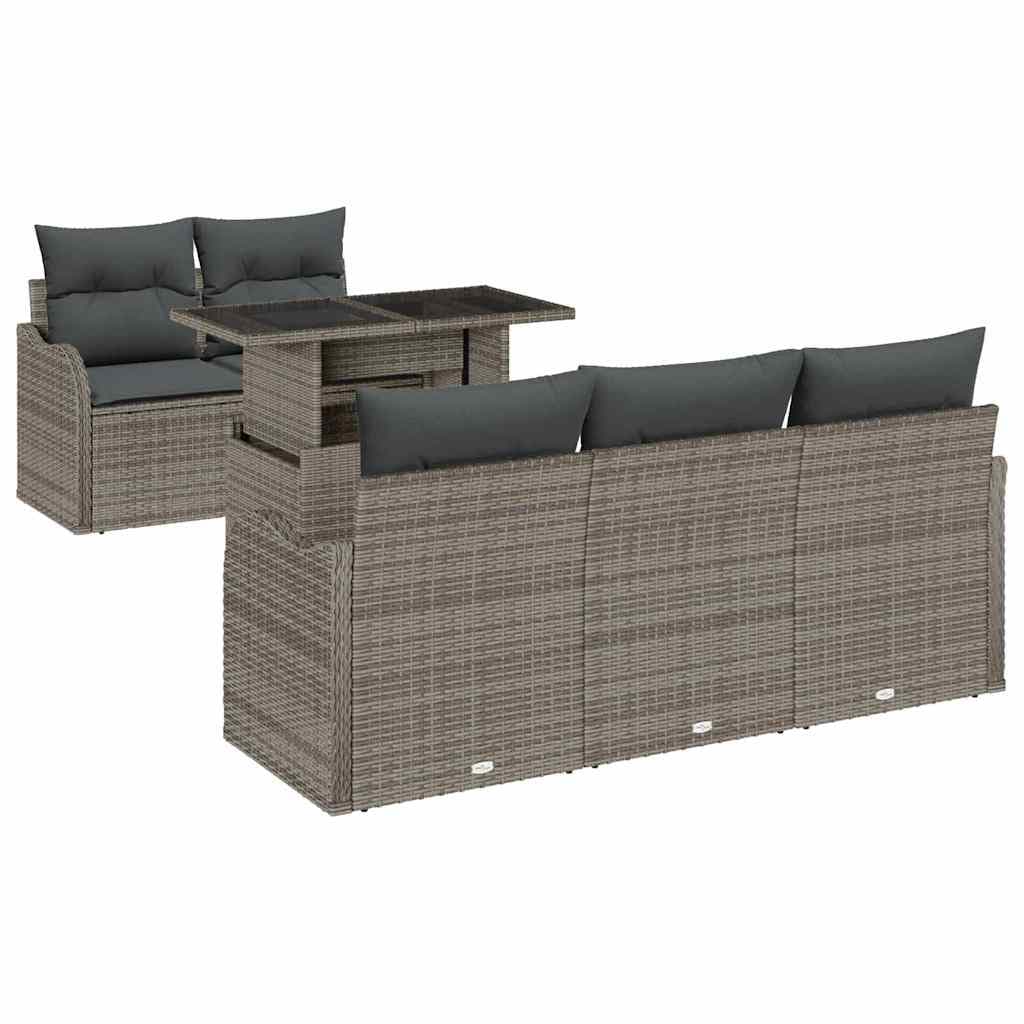 vidaXL Conjunto de Sofá de Jardim com almofada 6 pcs Cinzeto vime PE