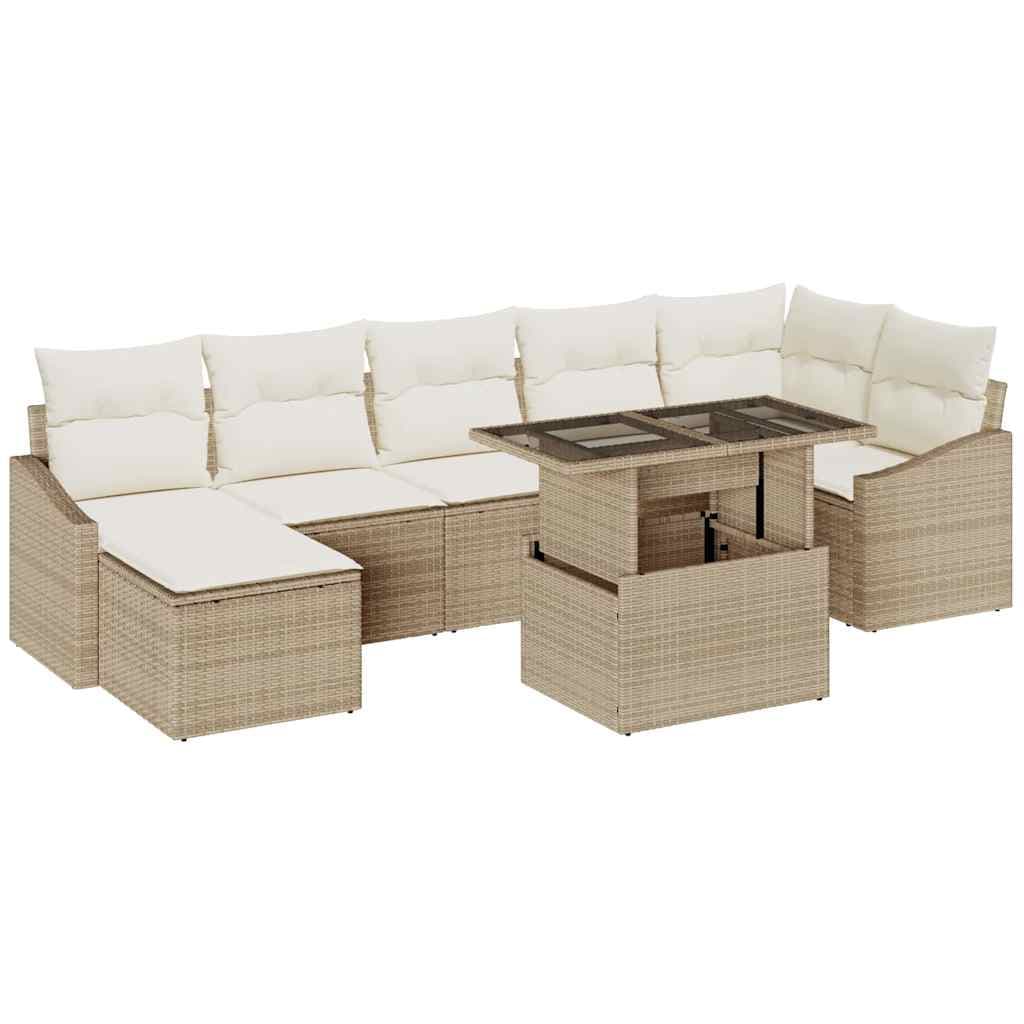 vidaXL Conjunto de Sofá de Jardim 8 pcs Bege e Creme vime PE
