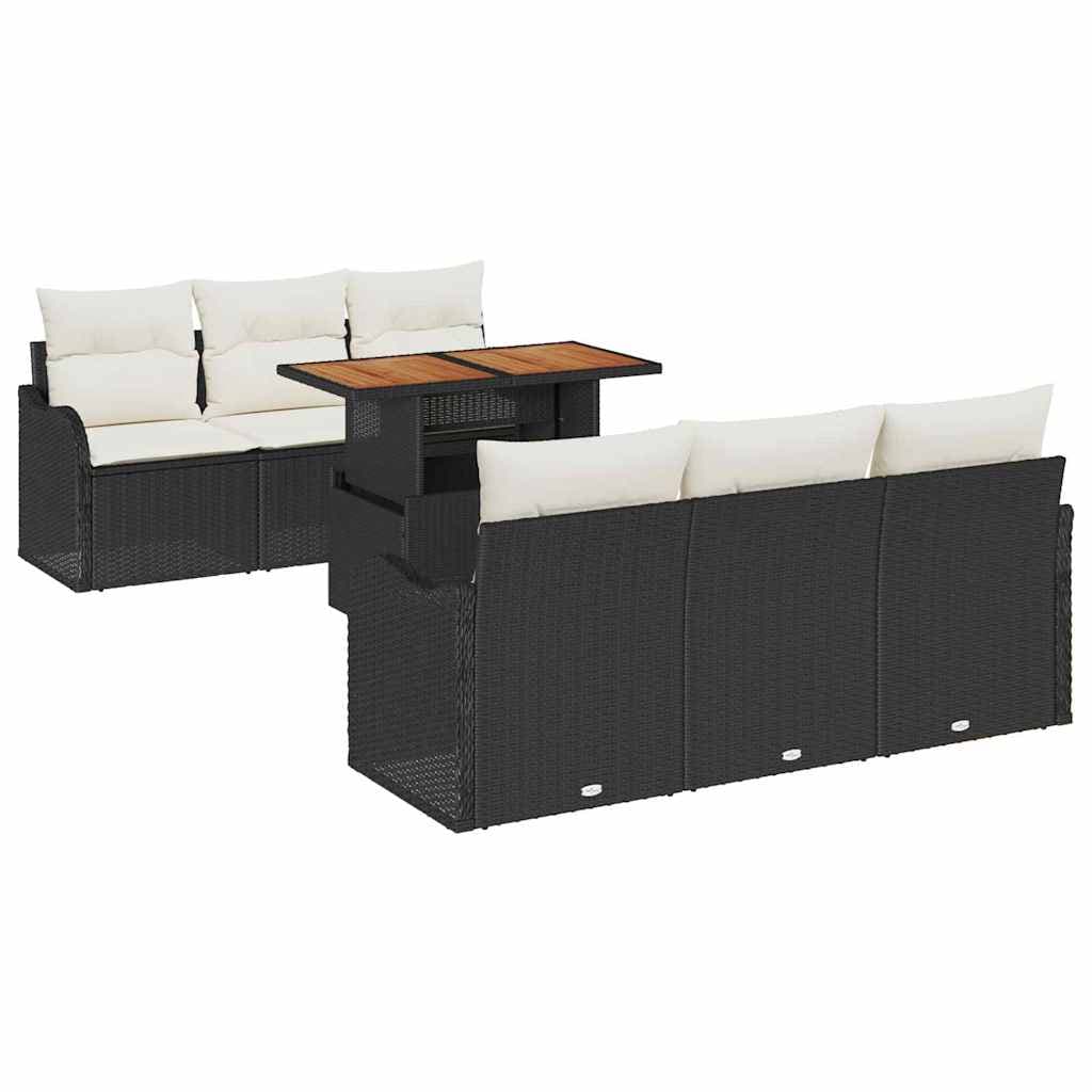 vidaXL Conjunto de Sofá de Jardim 7 pcs Preto e Creme vime PE