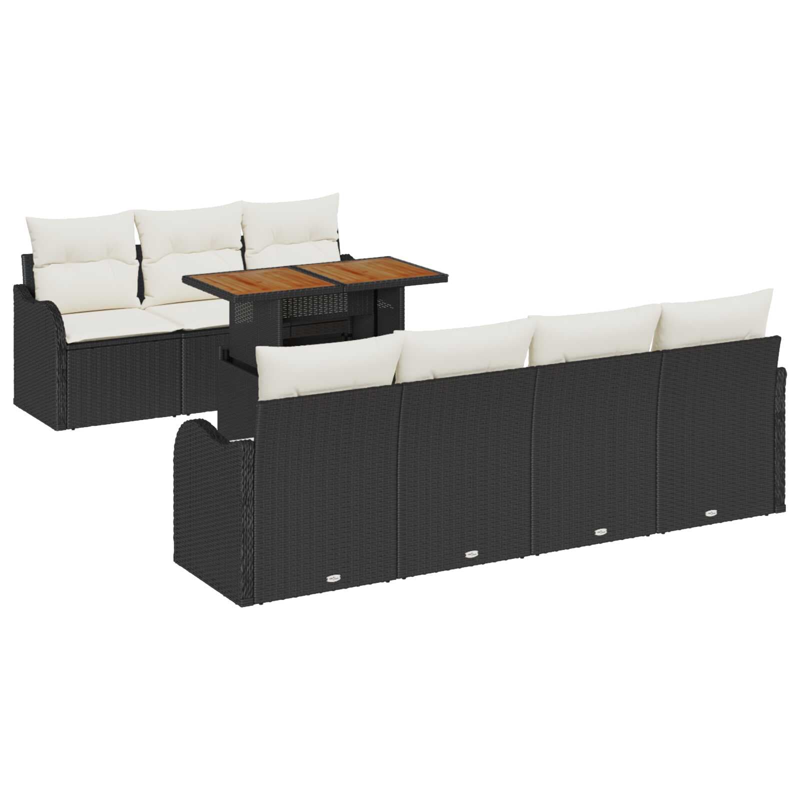vidaXL Conjunto de Sofá de Jardim com almofada 8 pcs Preto e creme