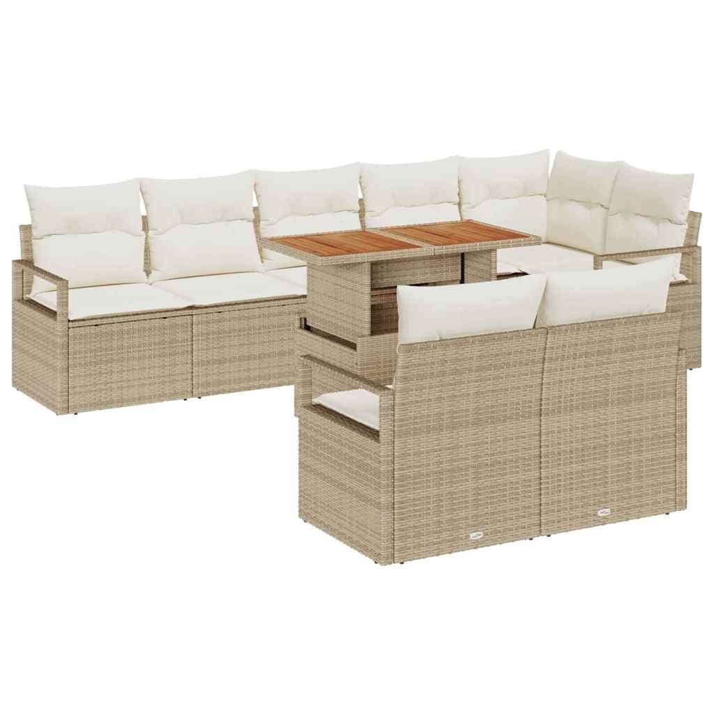 vidaXL Conjunto de Sofá de Jardim com almofada 9 pcs Bege e Creme