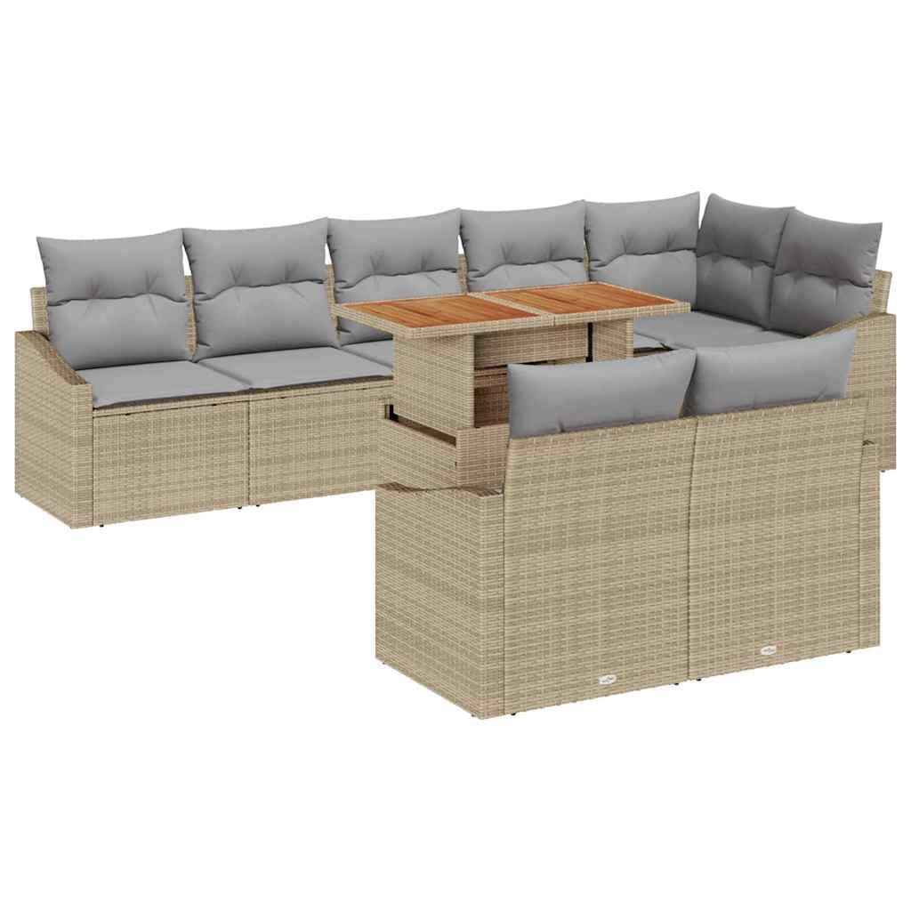 vidaXL Conjunto de Sofá de Jardim com almofada 9 pcs Bege e Cinza