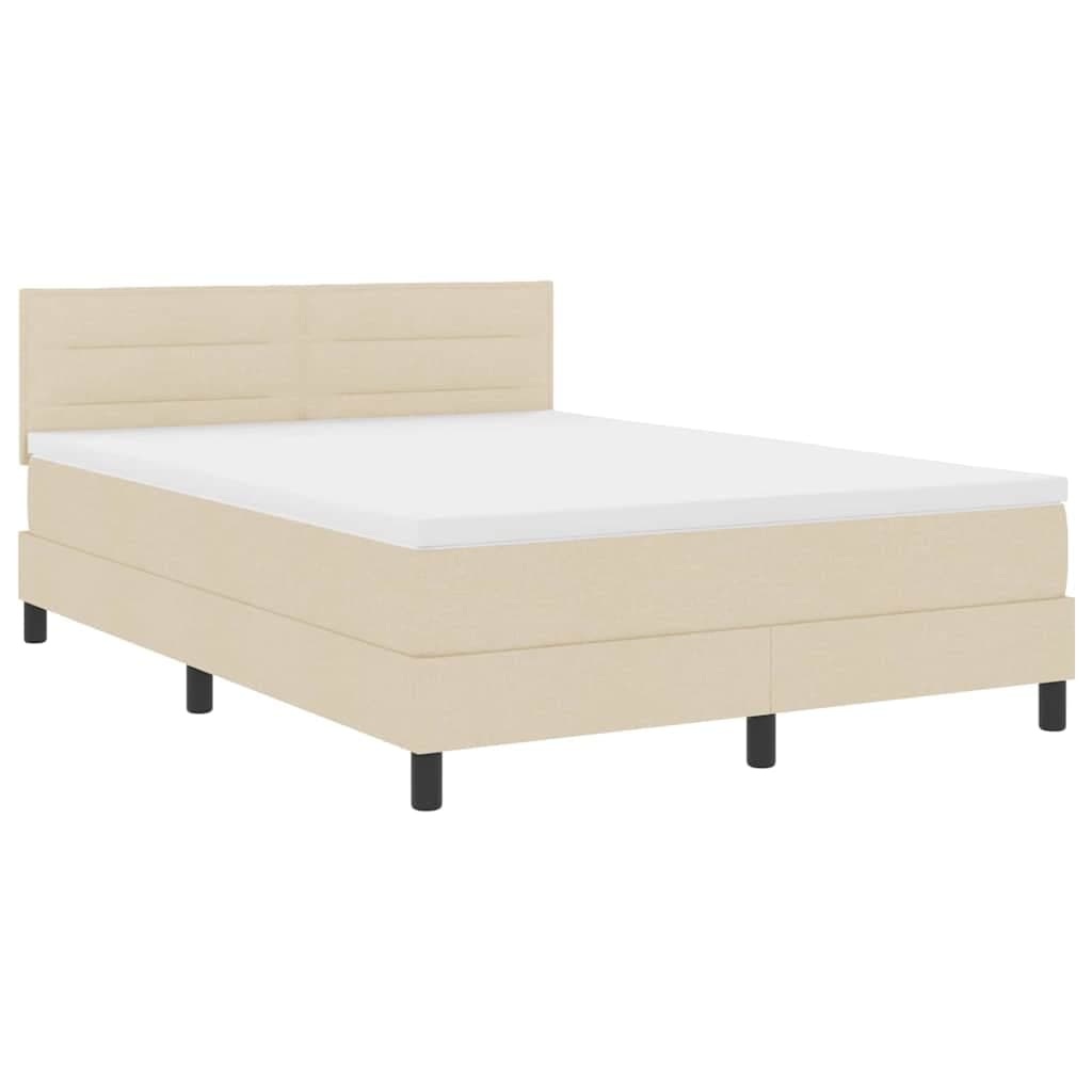vidaXL Cama Box com colchão com led Creme 140 x 190 cm tecido
