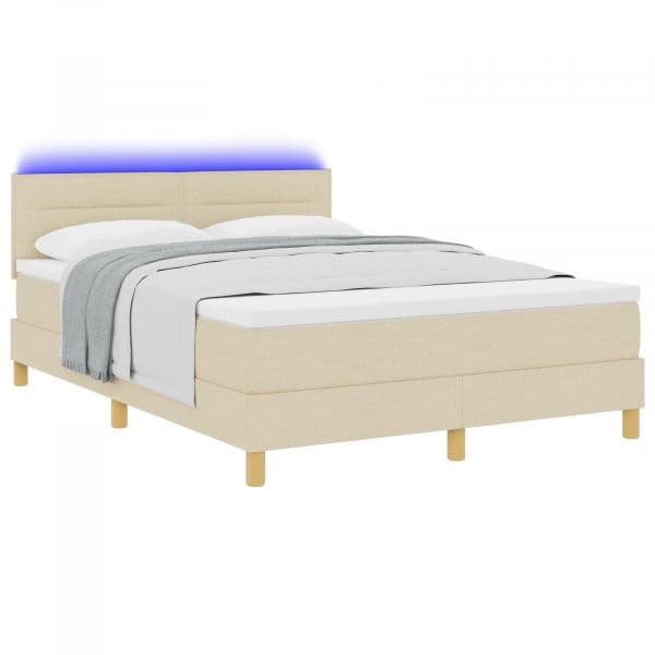 vidaXL Cama Box Spring com Colchão e led Creme 140x190 cm Tecido - 3641399225