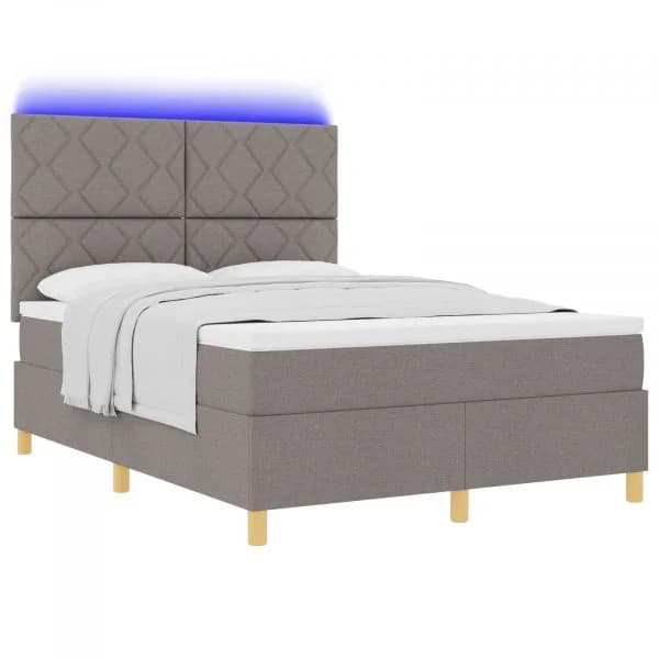 vidaXL Cama Box com Colchão e led Taupe 160x200 cm Tecido - 2512456946