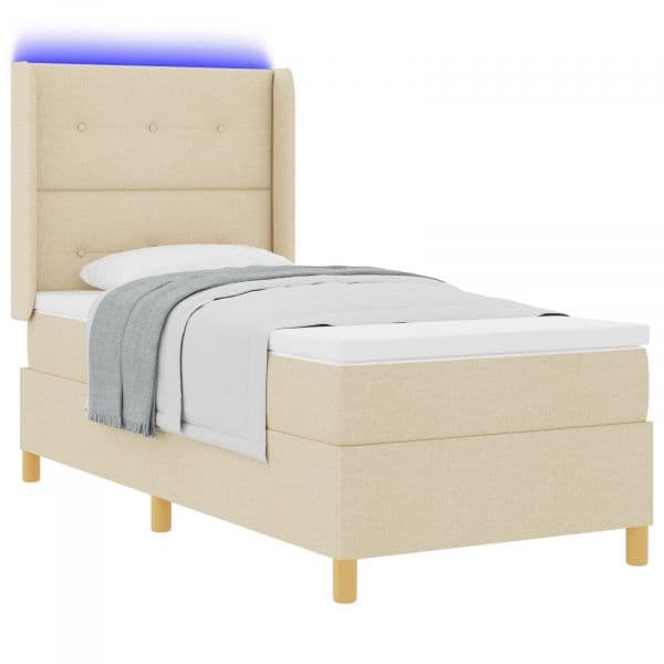 vidaXL Cama Box Spring com Colchão e led Creme 100x200 cm Tecido - 4194295737