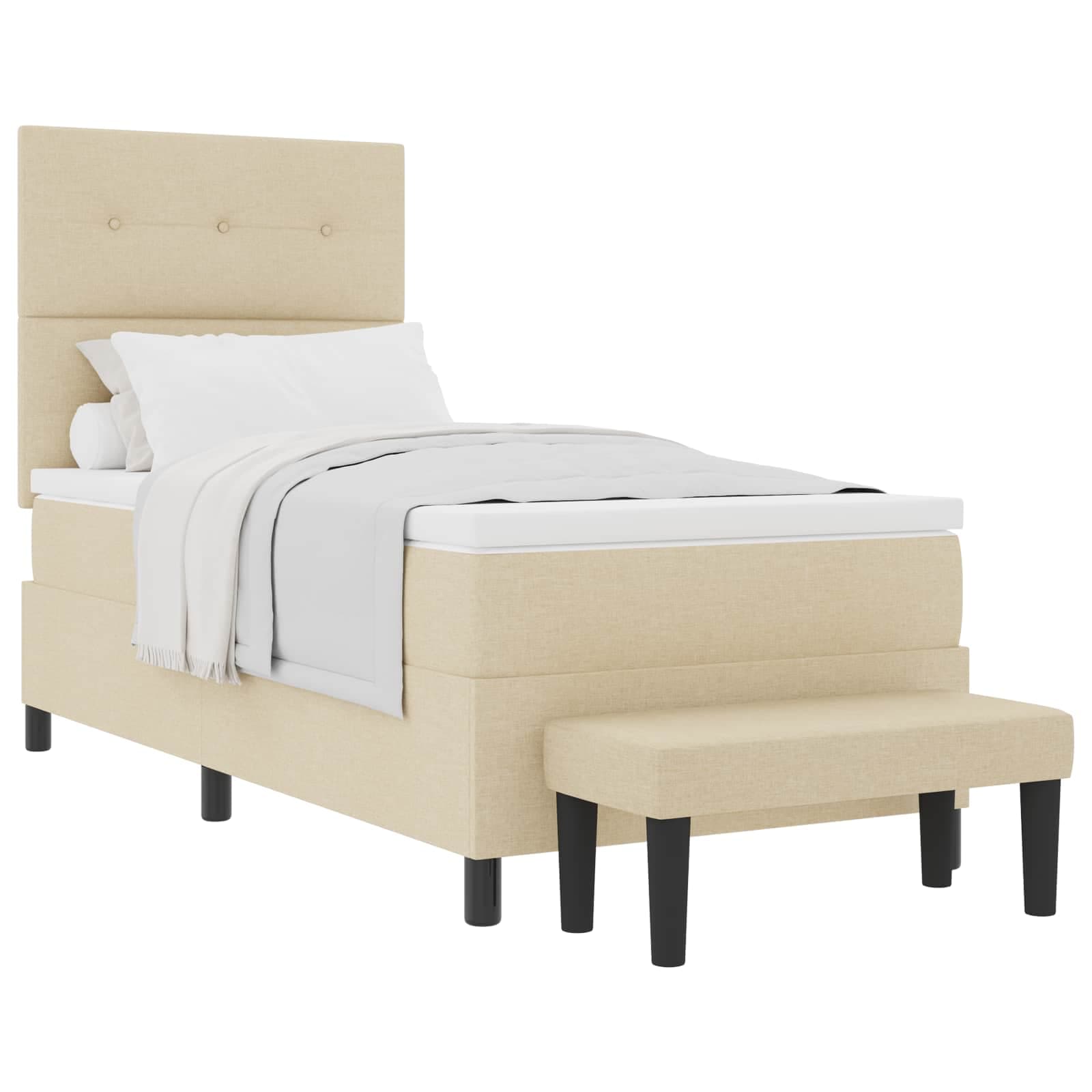 vidaXL Cama Box com cabeceira Creme 90 x 200 cm tecido