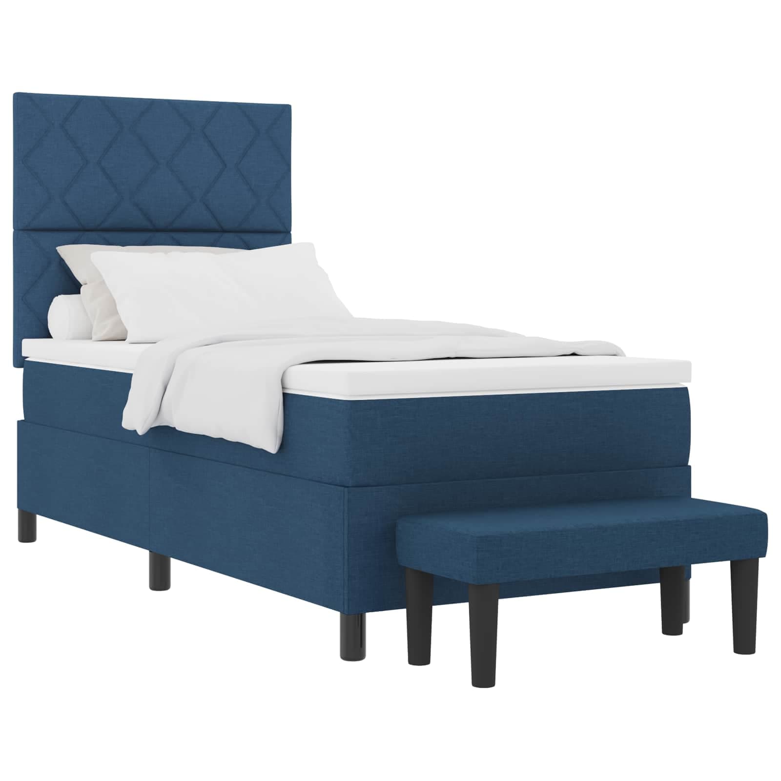 vidaXL Cama Box com cabeceira Azul 100 x 200 cm tecido
