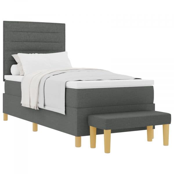 vidaXL Cama Box Spring com Colchão e Banco Cinza Escuro 90x200 cm Tecido - 2434754033