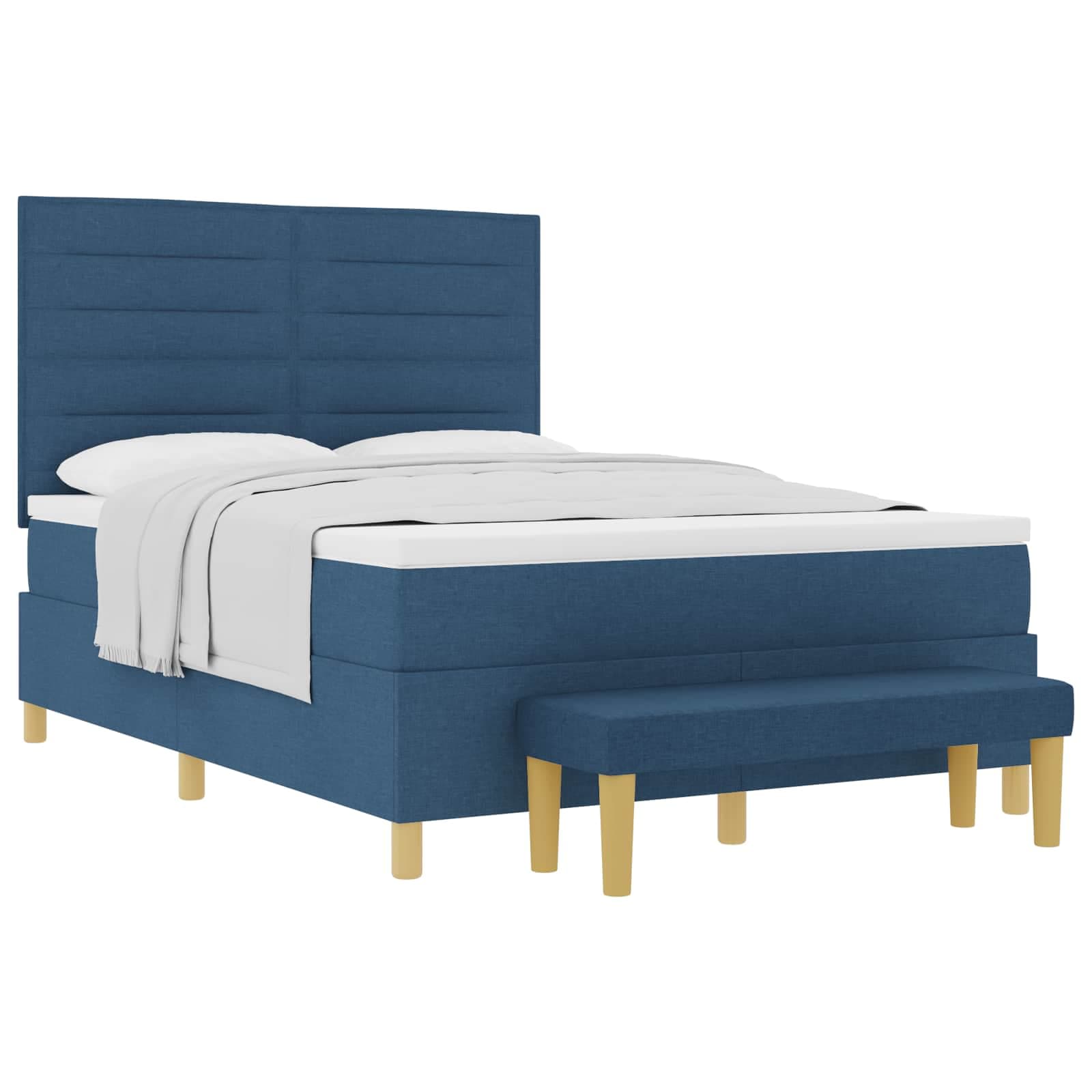 vidaXL Cama Box com Colchão e Banco Azul 140x200 cm Tecido - 1773548322