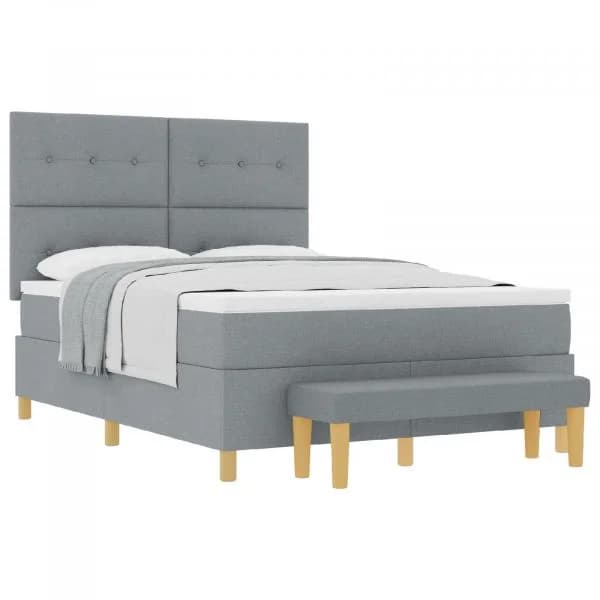 vidaXL Cama Box com Colchão e Banco Cinza Claro 160x200 cm Tecido - 3024902843