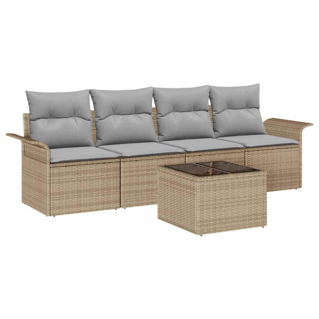 vidaXL Conjunto de Sofá de Jardim 5 pcs Bege e Cinza vime PE
